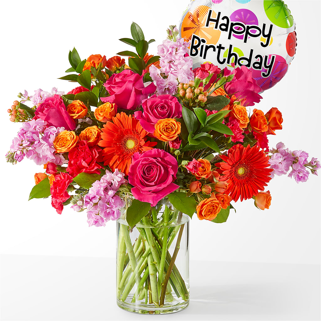 Fiesta Bouquet with Birthday Balloon – BLOOM FLOWERS & EVENT RENTALS, Corona CA