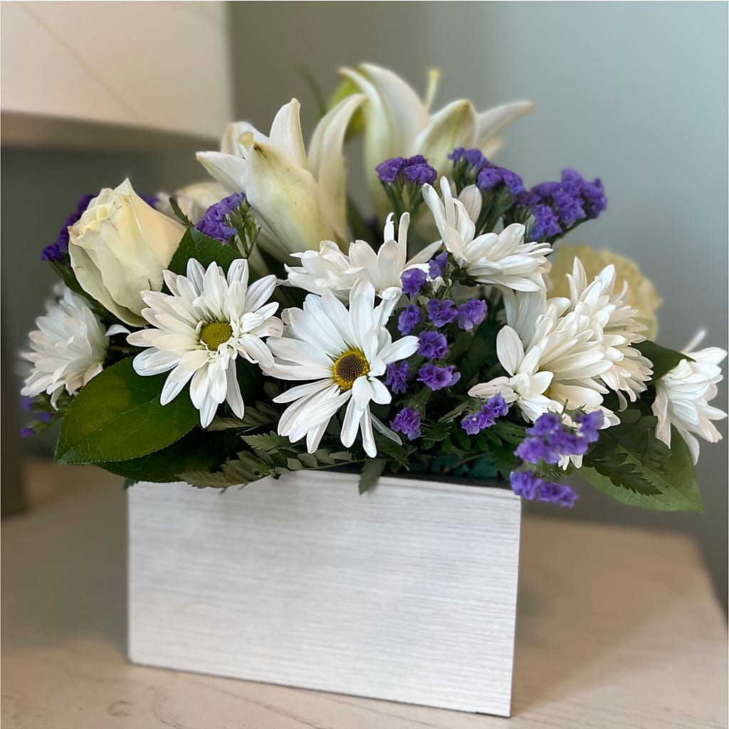 Beyond Blue Box Bouquet – BLOOM FLOWERS & EVENT RENTALS, Corona CA