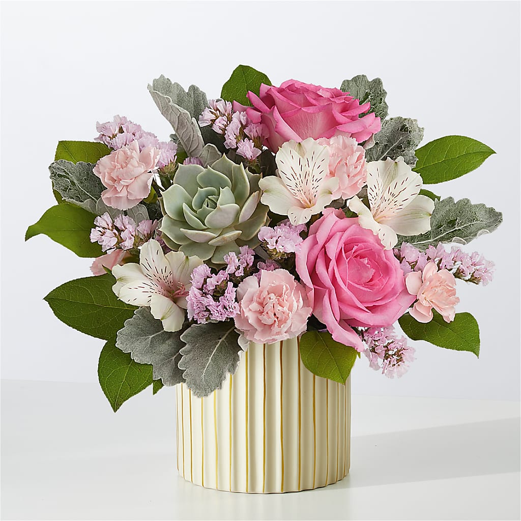 Dusty Rose Bouquet with Ivory Vase – BLOOM FLOWERS & EVENT RENTALS, Corona CA