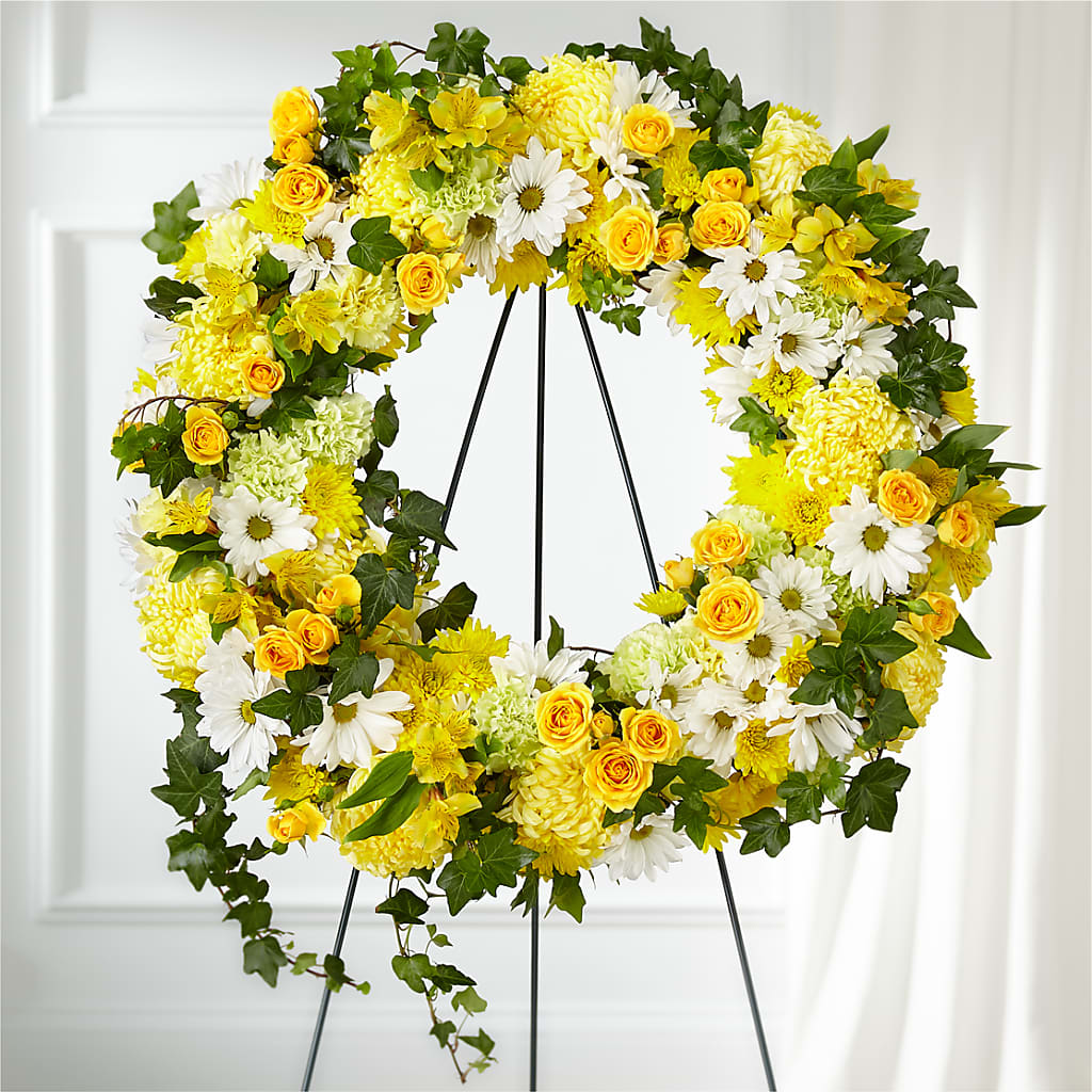 Golden Remembrance Wreath – BLOOM FLOWERS & EVENT RENTALS, Corona CA