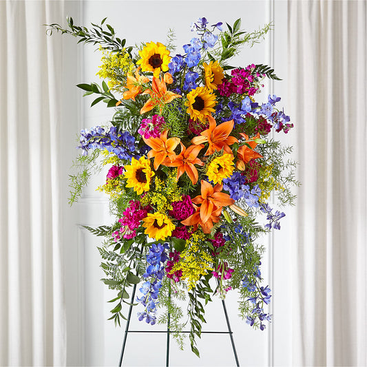Sunlit Memories Standing Spray (Standard) – BLOOM FLOWERS & EVENT RENTALS, Corona CA