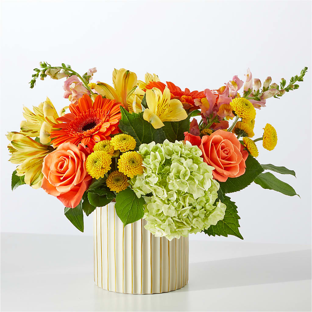 Autumn Sunshine Bouquet with Ivory Vase – BLOOM FLOWERS & EVENT RENTALS, Corona CA