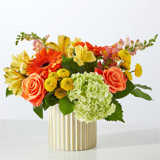 Autumn Sunshine Bouquet with Ivory Vase – BLOOM FLOWERS & EVENT RENTALS, Corona CA