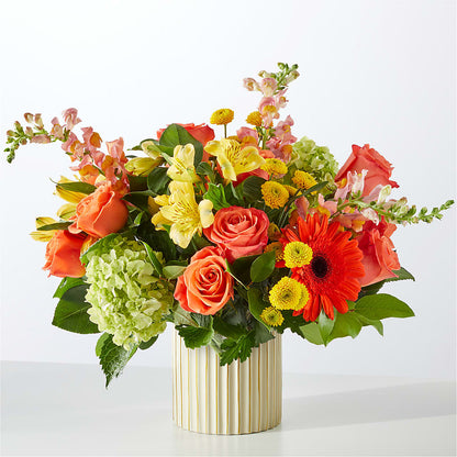 Autumn Sunshine Bouquet with Ivory Vase – BLOOM FLOWERS & EVENT RENTALS, Corona CA