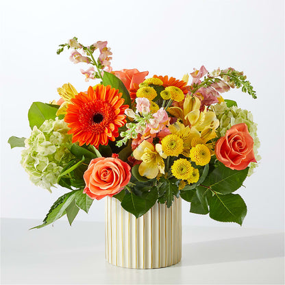 Autumn Sunshine Bouquet with Ivory Vase – BLOOM FLOWERS & EVENT RENTALS, Corona CA