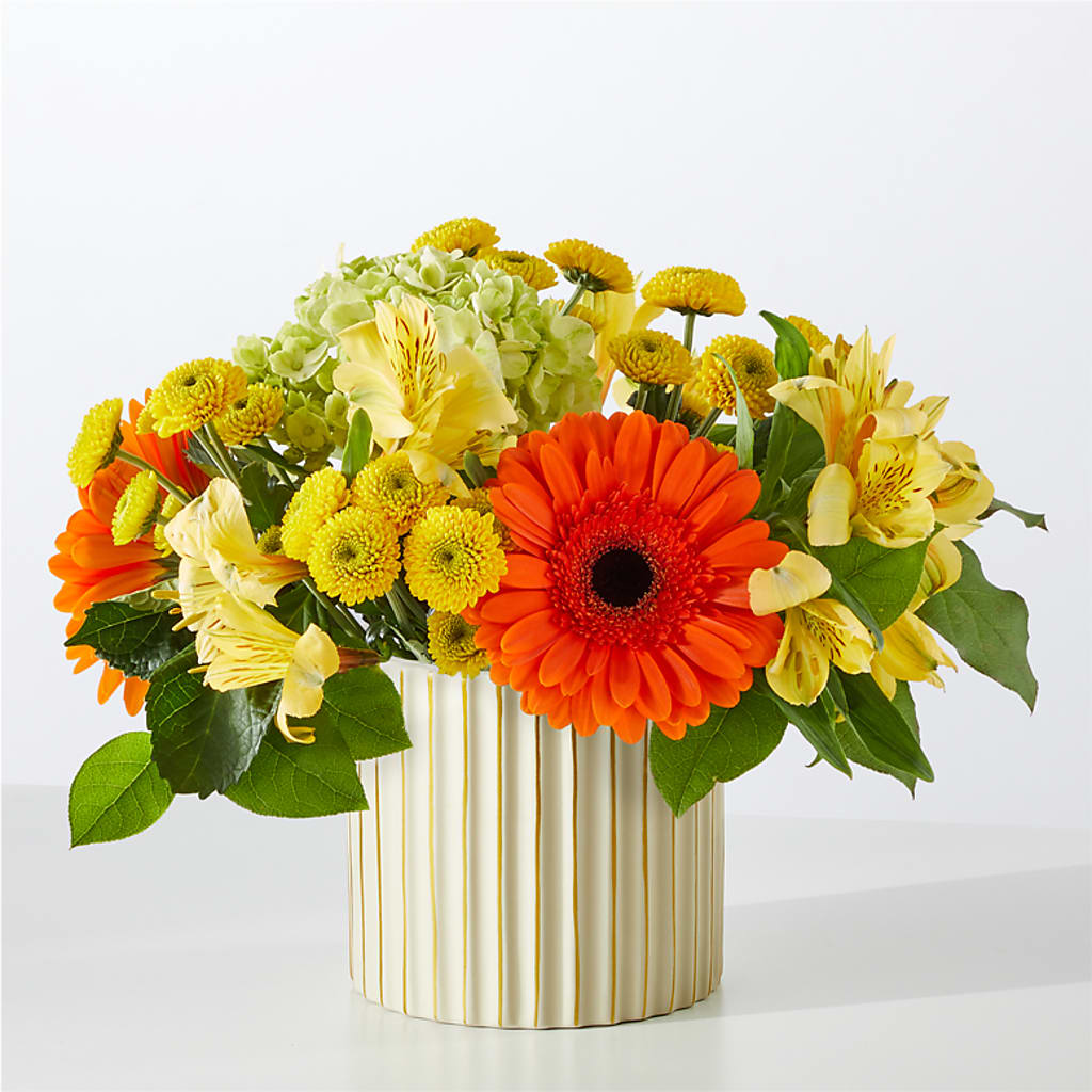 Autumn Sunshine Bouquet with Ivory Vase – BLOOM FLOWERS & EVENT RENTALS, Corona CA