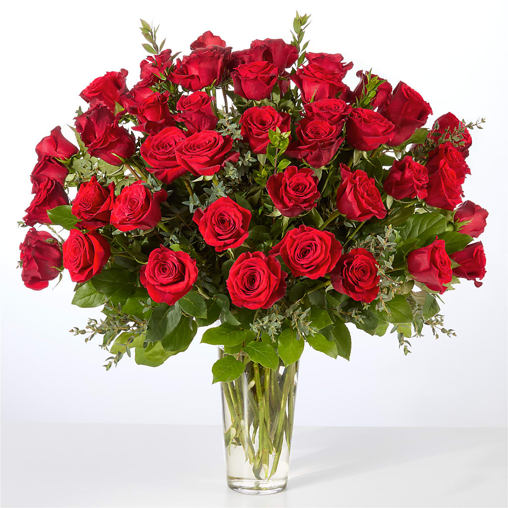 Forever Yours Fifty Stem Red Rose Bouquet – BLOOM FLOWERS & EVENT RENTALS, Corona CA
